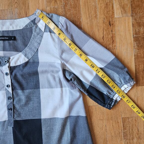 Paprika‎ Dress Womens M Gray White Plaid Gingham Mini Prairie Cottage Country - Picture 7 of 9